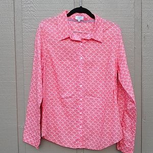 Crown & Ivy Button Down Blouse Orange & white, M